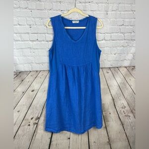 Terzo Millennio Size XL Blue Linen Italy Made Designer Cottagecore Classic Dress
